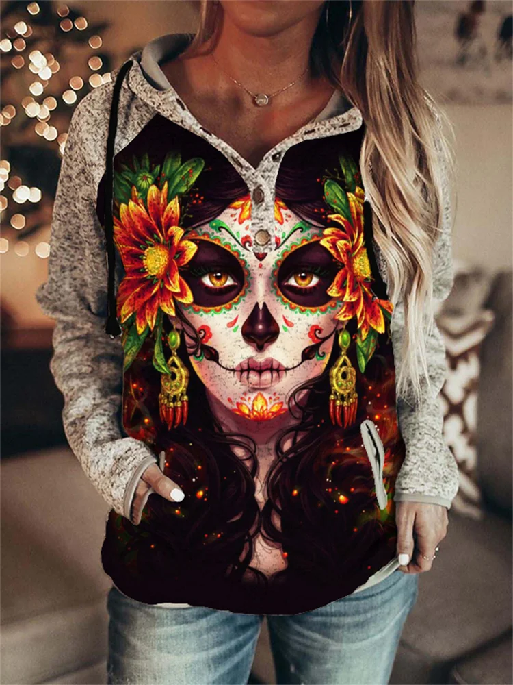 Day Of The Dead Art Button Up Hoodie