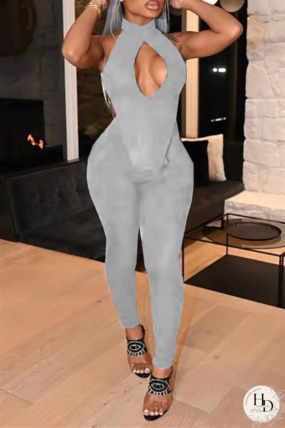 Red Fashion Sexy Solid Hollowed Out Backless Turtleneck Sleeveless Two Pieces