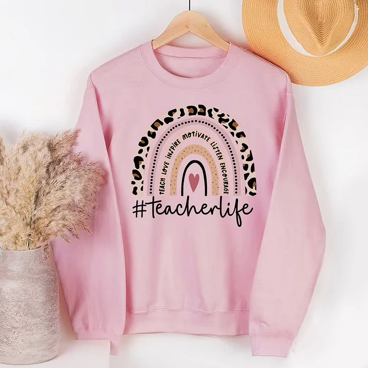 Teacher Life Rainbow  Sweatershirt-03578-Annaletters