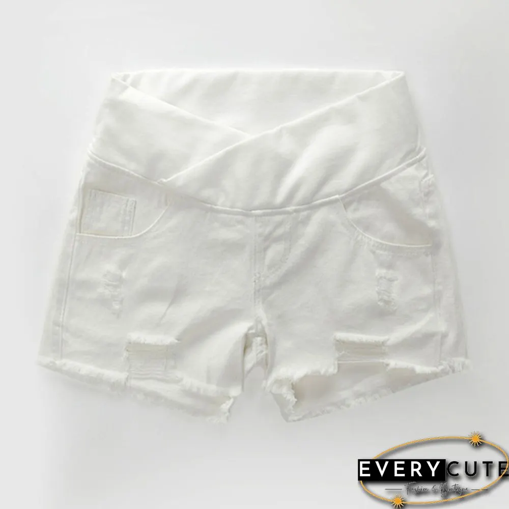 Pregnant Women's Ripped Hole Loose Denim Maternity Shorts Summer Casual Belly Clothes