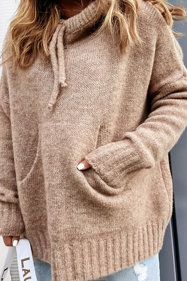Casual Solid Draw String Pocket Hooded Collar Sweaters (8 Colors)