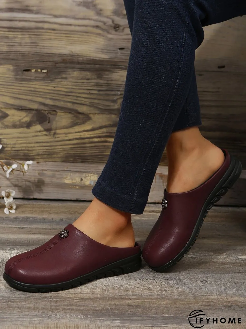 Vintage  Plain Color Non-Slip Flat Mules | IFYHOME