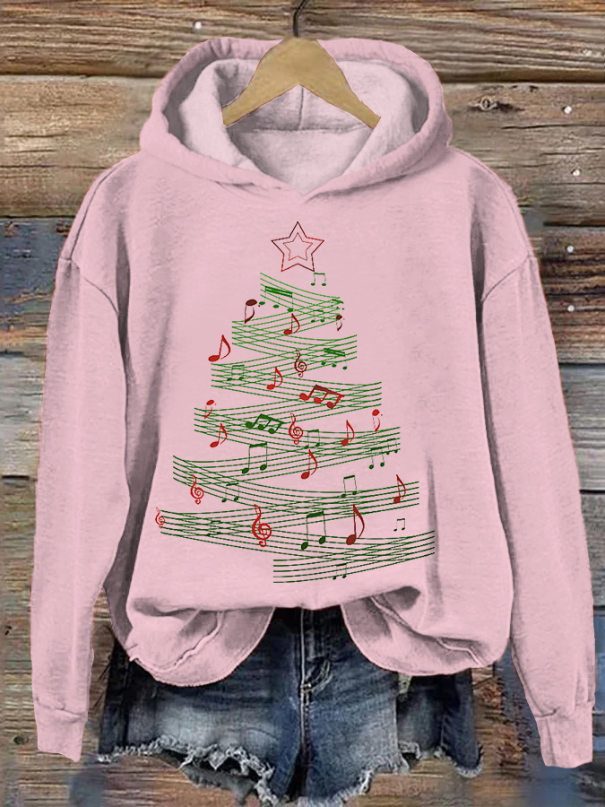 Christmas Music Note Print Casual Cozy Hoodie wearshes