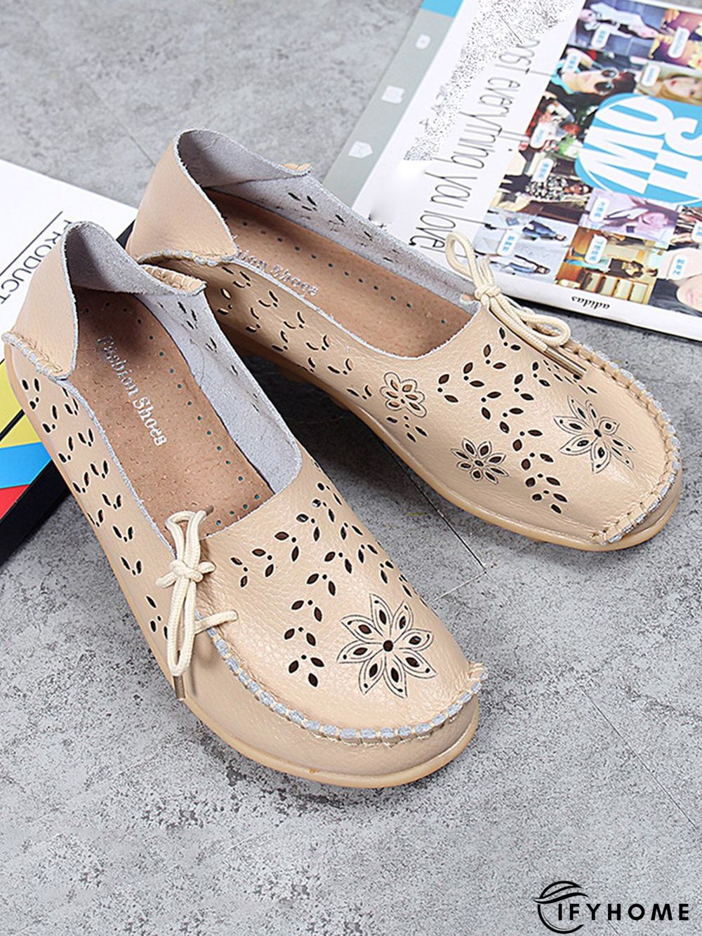 Cowhide Hollow Lace-up Portable Shoes | IFYHOME