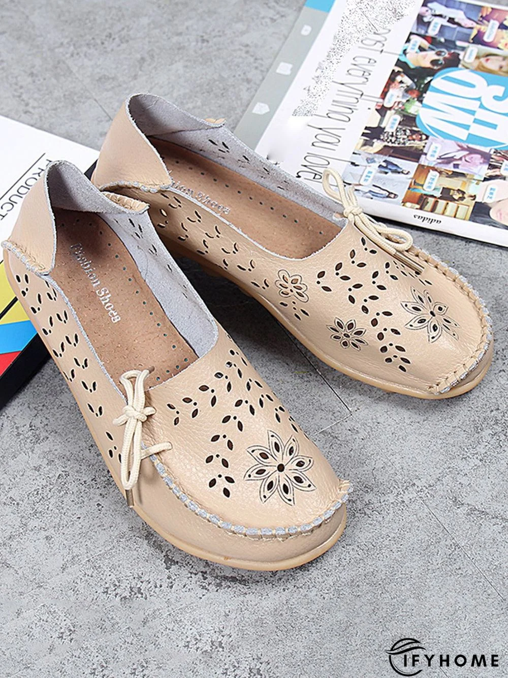 Cowhide Hollow Lace-up Portable Shoes | IFYHOME