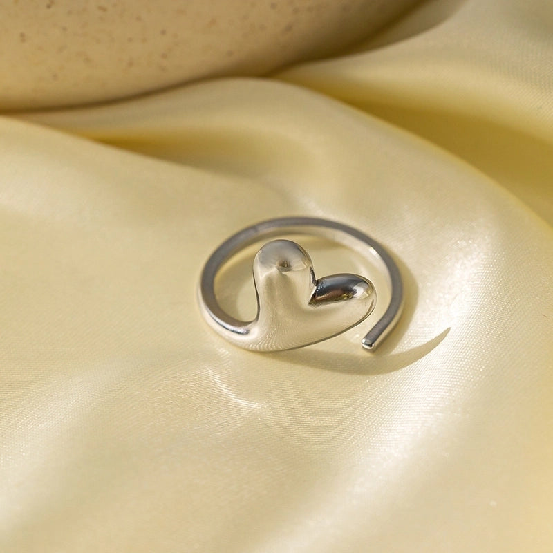 Elegant Streetwear Waves Heart Shape Flower Titanium Steel Irregular Plating Open Rings