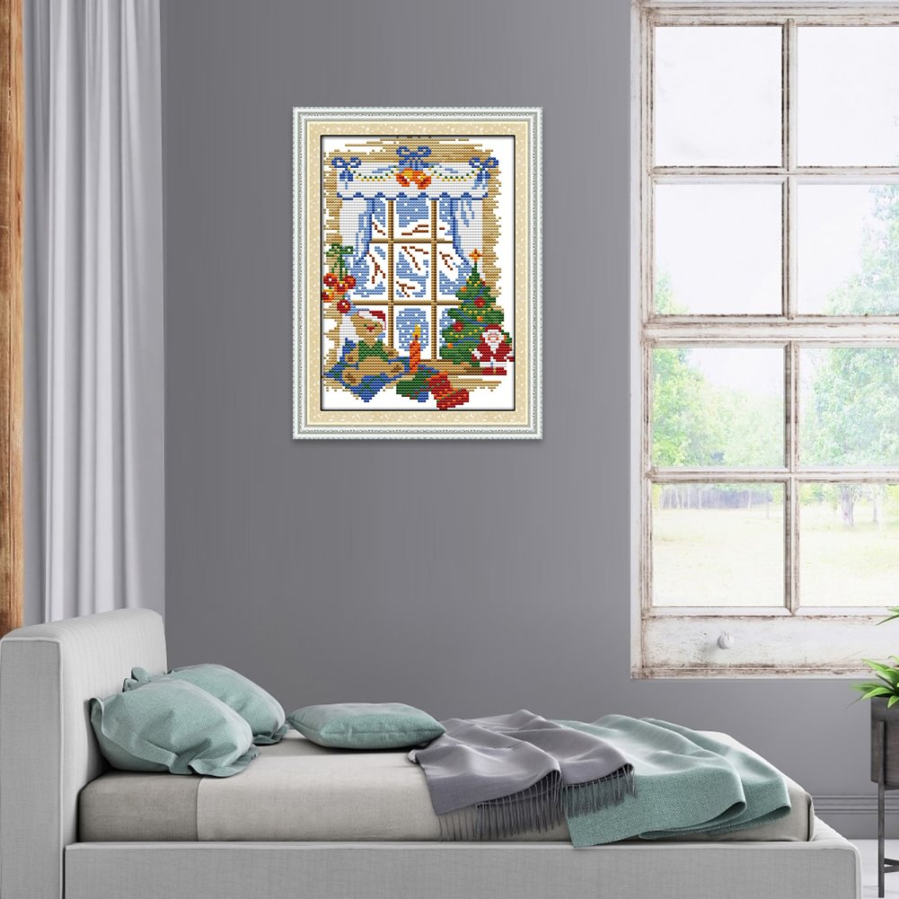 Christmas Window - 14CT Stamped Cross Stitch Kit(18x26cm)