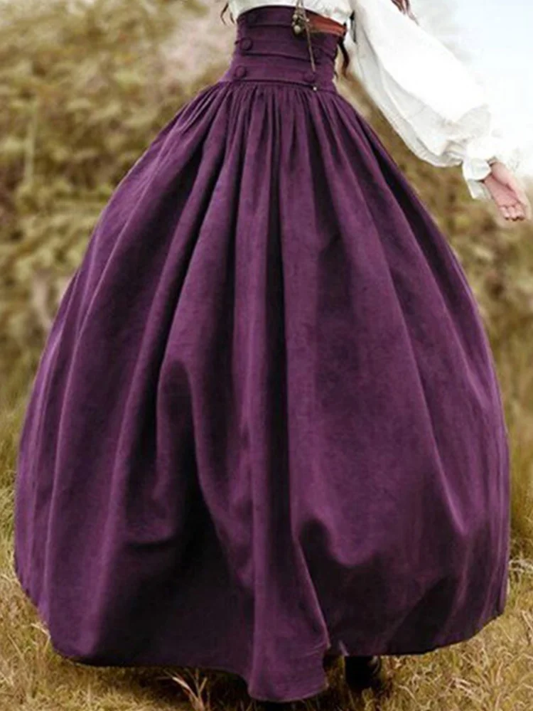 Wearshes Retro High Waist Pleated Wide Skirt