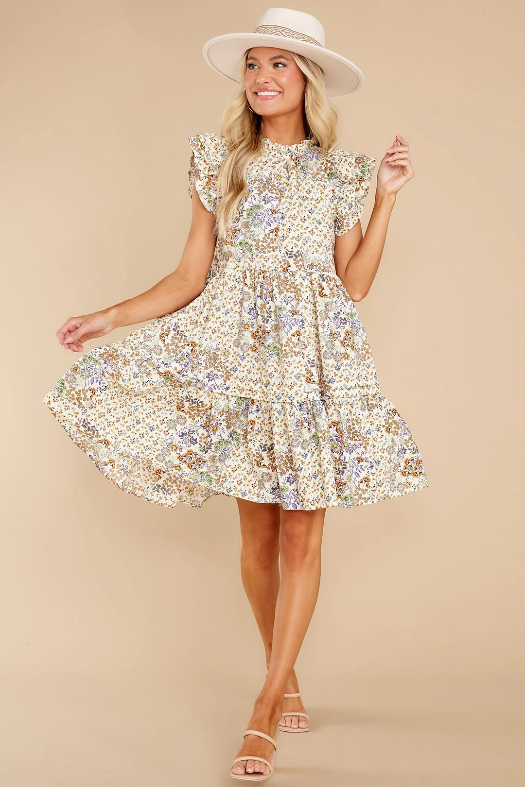 Majestic Meadows Ivory Floral Print Dress