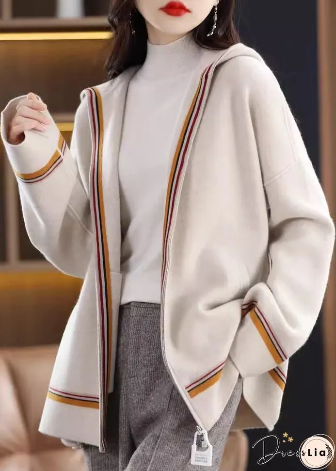 Women Camel Pockets Cashmere Hooded Cardigans Fall