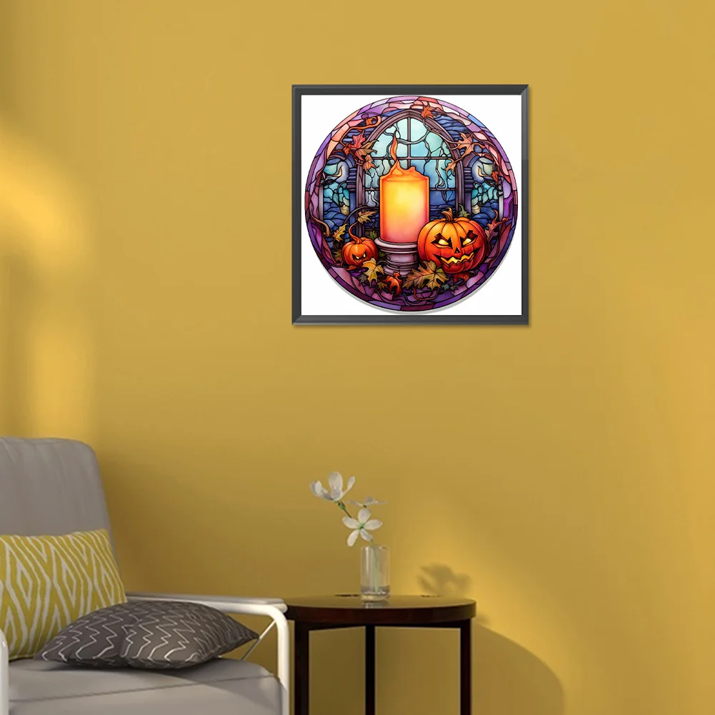 Diamond Painting - Full Round Drill - Stained Glass Scary Halloween(Canvas|30*30cm)