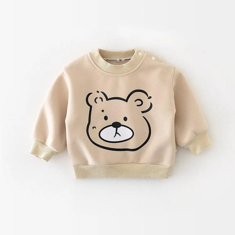 Baby Cartoon Bear Head Casual Fleece Lined Sweatshirt
