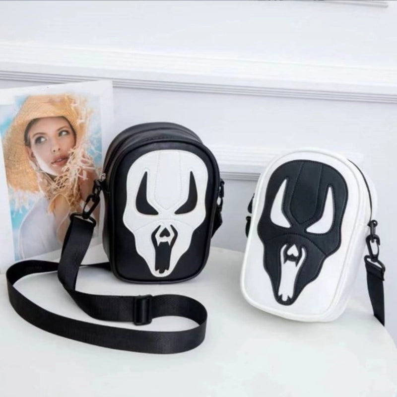 Halloween Women's Small Pu Leather Color Block Skull Streetwear Square Zipper Crossbody Bag