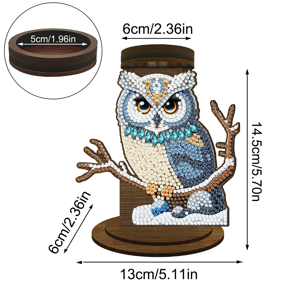 Wooden Owl 5D DIY Diamond Painting Candle Holder Decoration for Home Office