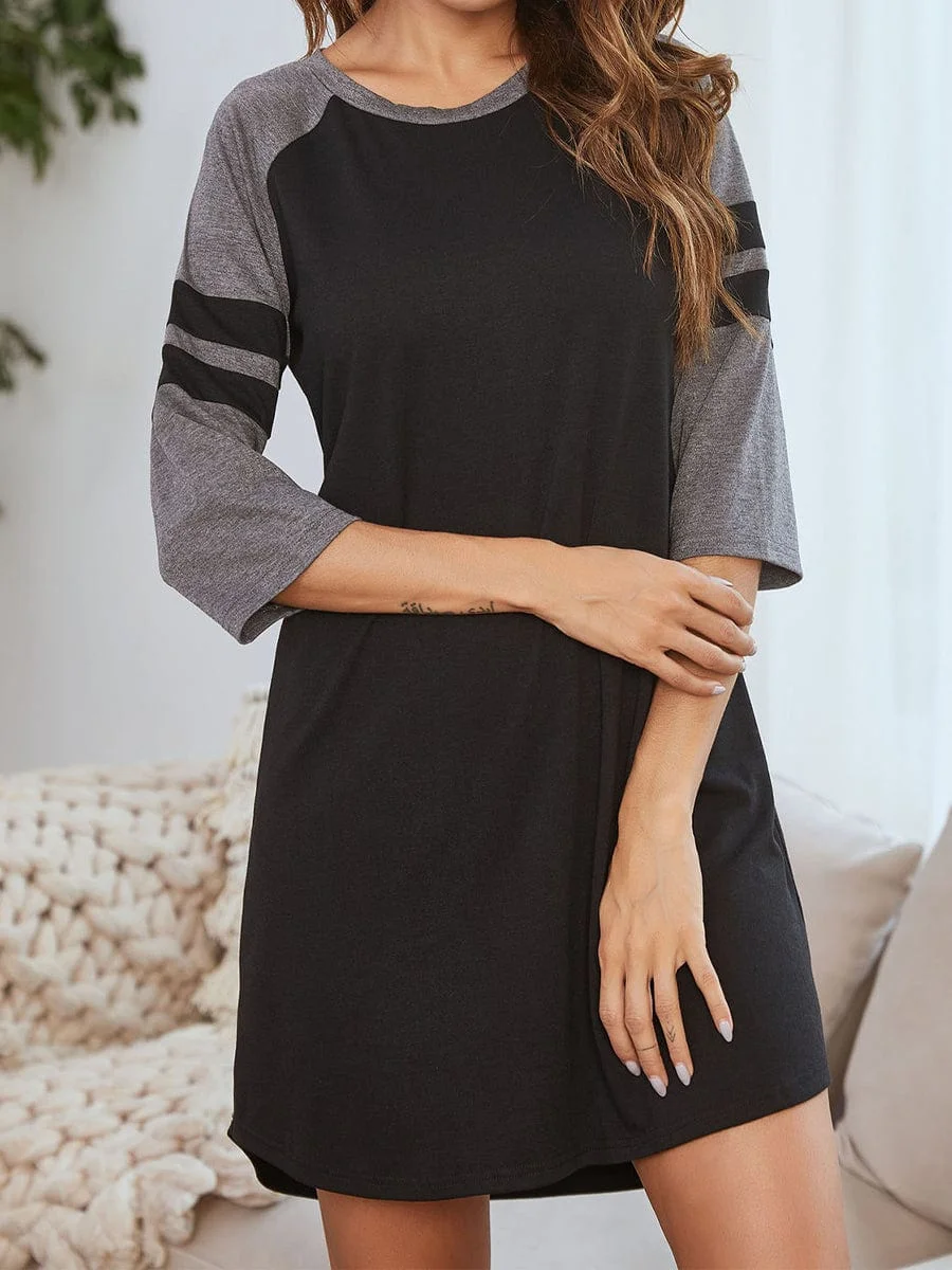 Colorful Cotton Splicing Contrasting Stripe Round Neck Pajama