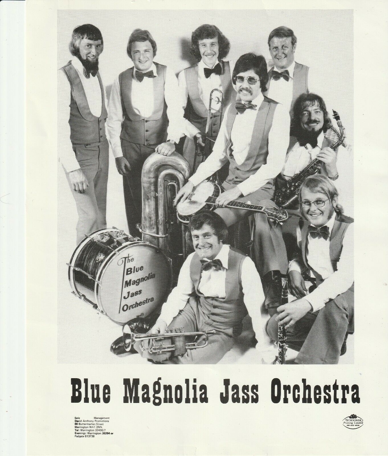 JAZZ - THE BLUE MAGNOLIA JASS ORCHESTRA signed sheet by all 8 & 8x10 pic