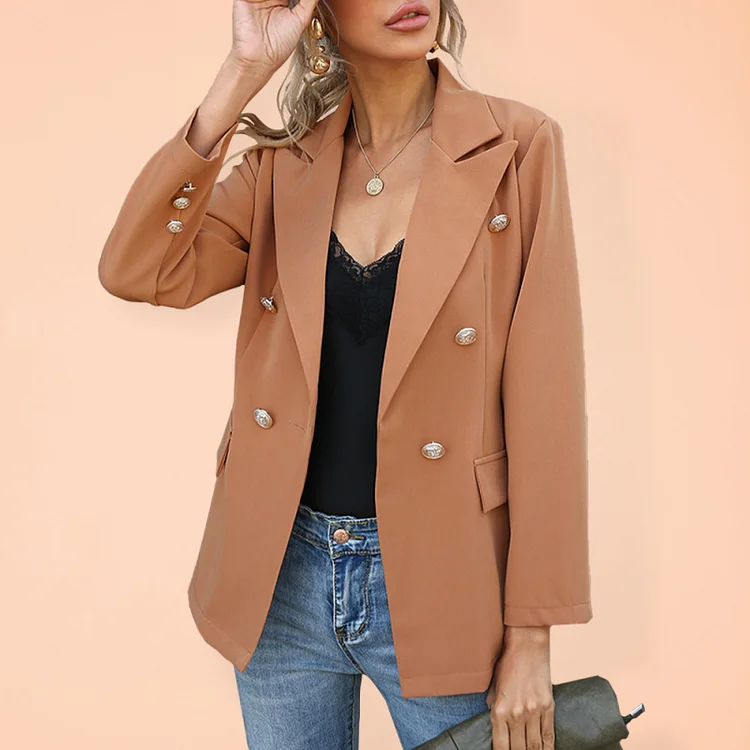 Women's lapel button long-sleeved small suit jacket Flusfy