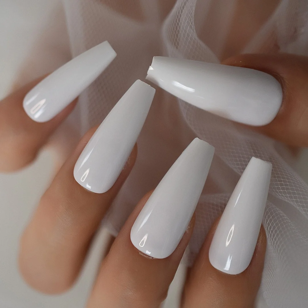 Extra Long Coffin All White Nails Gel Tips Decoration Nails False Nails Press On Nail Nails Fingernails Wholesale Optional IMABC