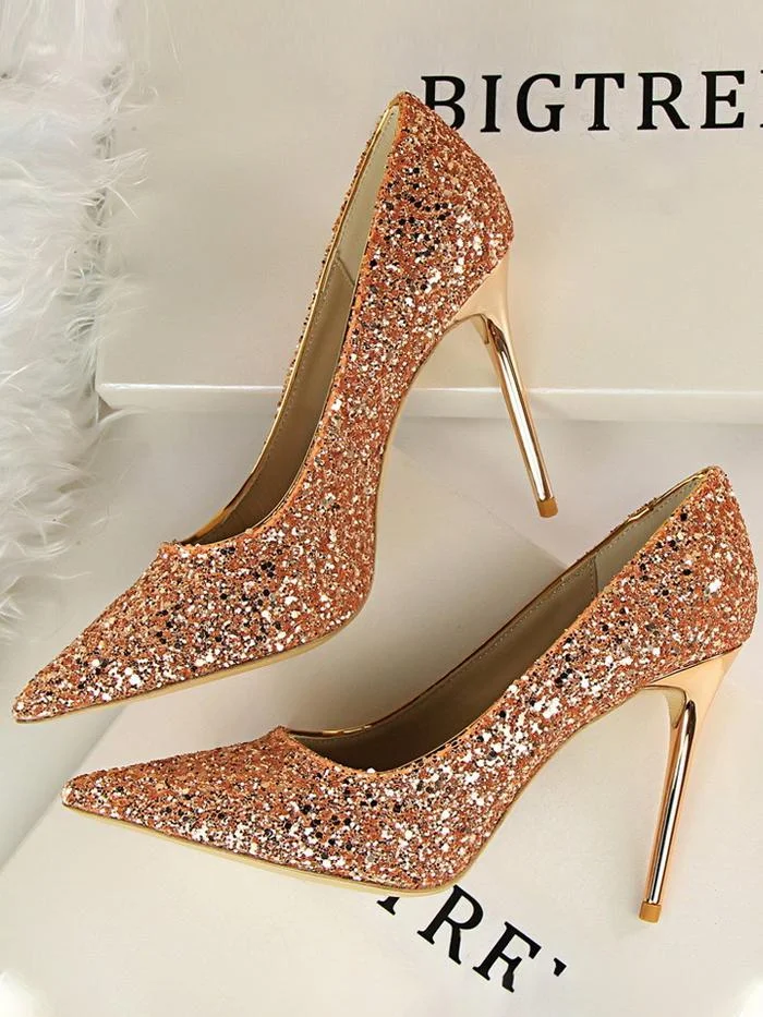 Fashion shallow mouth pointed toe sparkling sequins sexy high-heeled shoes