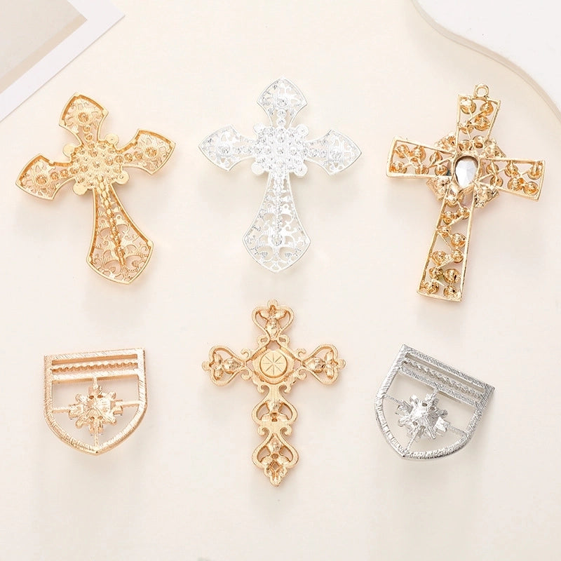 1 Piece 30*41mm 45*62mm 52*76mm Alloy Rhinestones Pearl Cross Polished DIY Accessories Pendant
