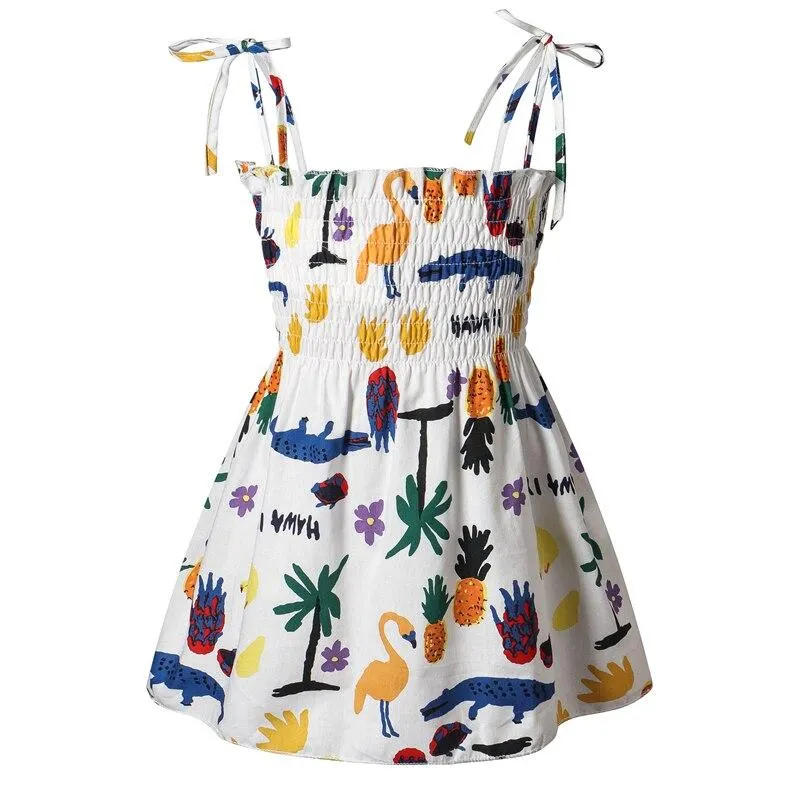 Girls Dress Summer Sleeveless Kids Dresses Baby Girl Flower Print Sling Princess Dress Children Birthday Party Elegant Clothing
