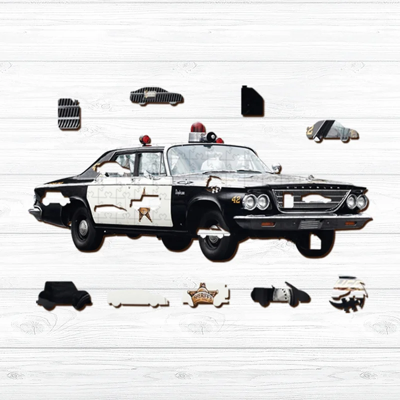 Jeffpuzzle™-JEFFPUZZLE™ Chrysler Newport Police Cruiser 1963  Wooden Puzzle