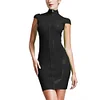 High Neck Wetlook Bodycon Mini Dress Women Short Sleeve Turtleneck Slim PVC Dress Ladies Full Zipper Dress Plus Size Clubwear