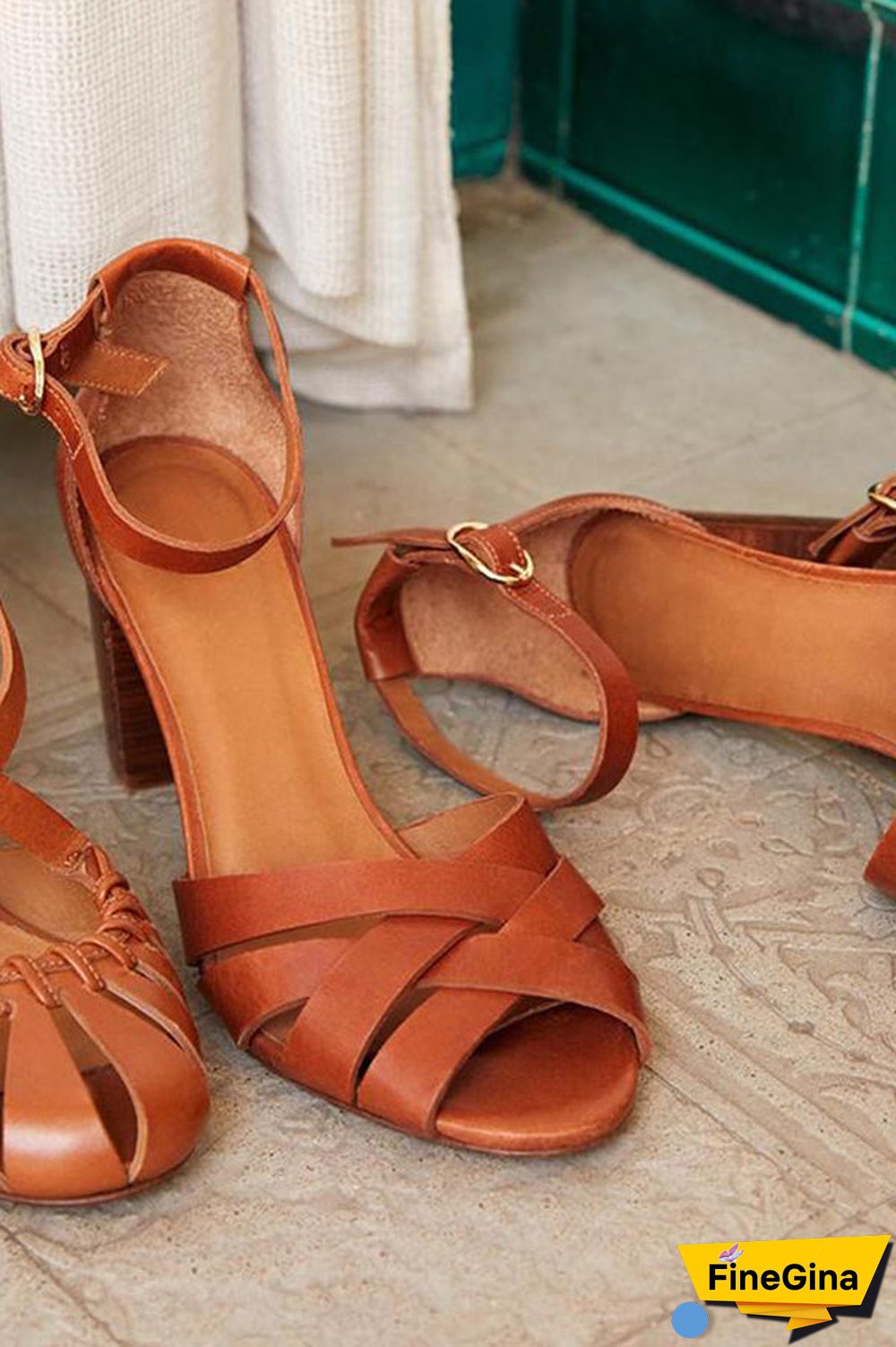 Cross Chunky Heels Sandals