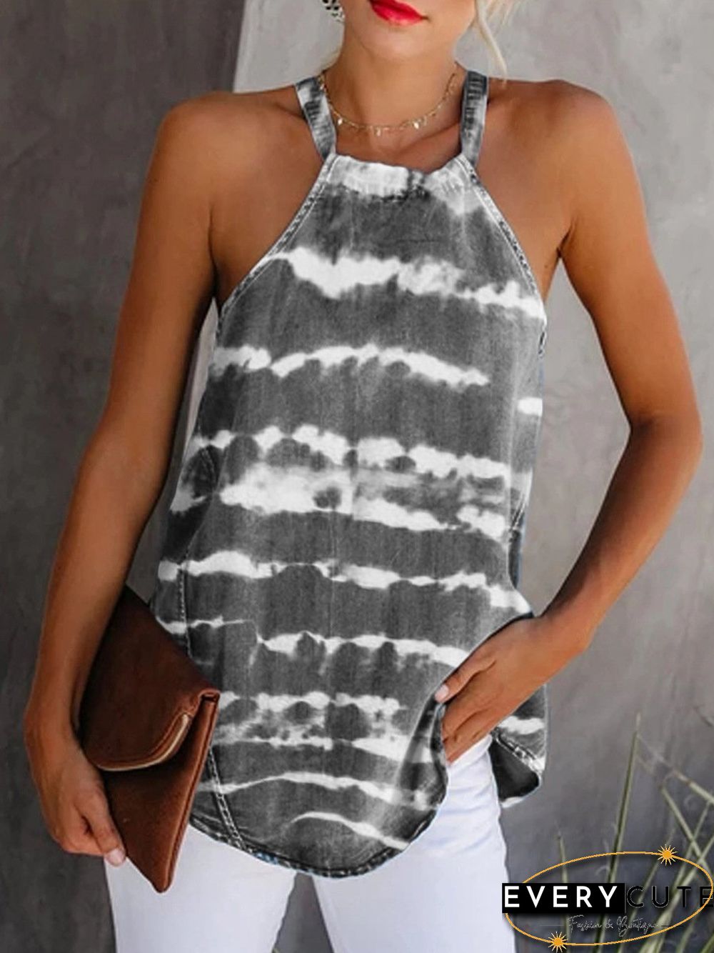 Striped Tie Dye Halter Camisole P15611