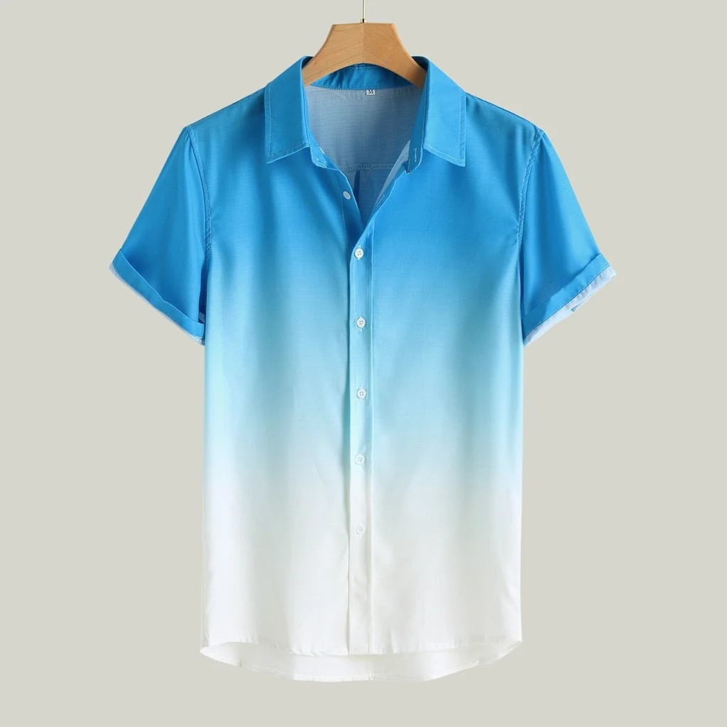 Inongge Summer Cool Thin Breathable Collar Gradient Dyed Men's Hawaiian Shirt Casual Short-sleeved Shirt Four-way Elastic Material
