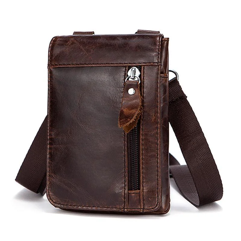 Mens Vintage Fashion Outdoor Mobile Phone Leather Waist Packs