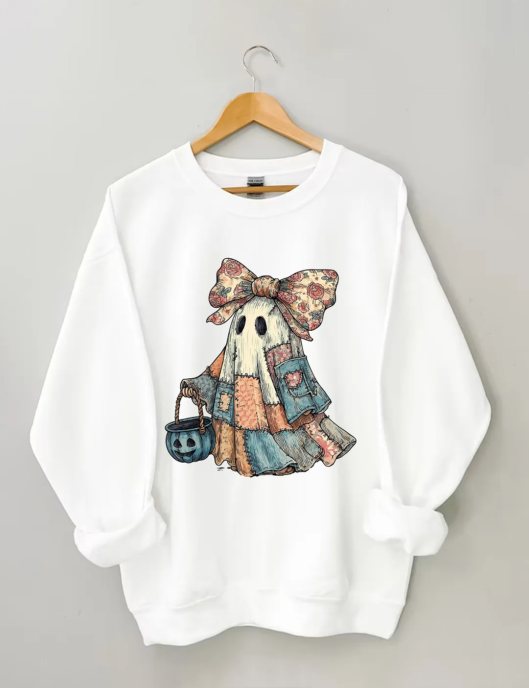 Retro Halloween Blue Denim Ghost Sweatshirt