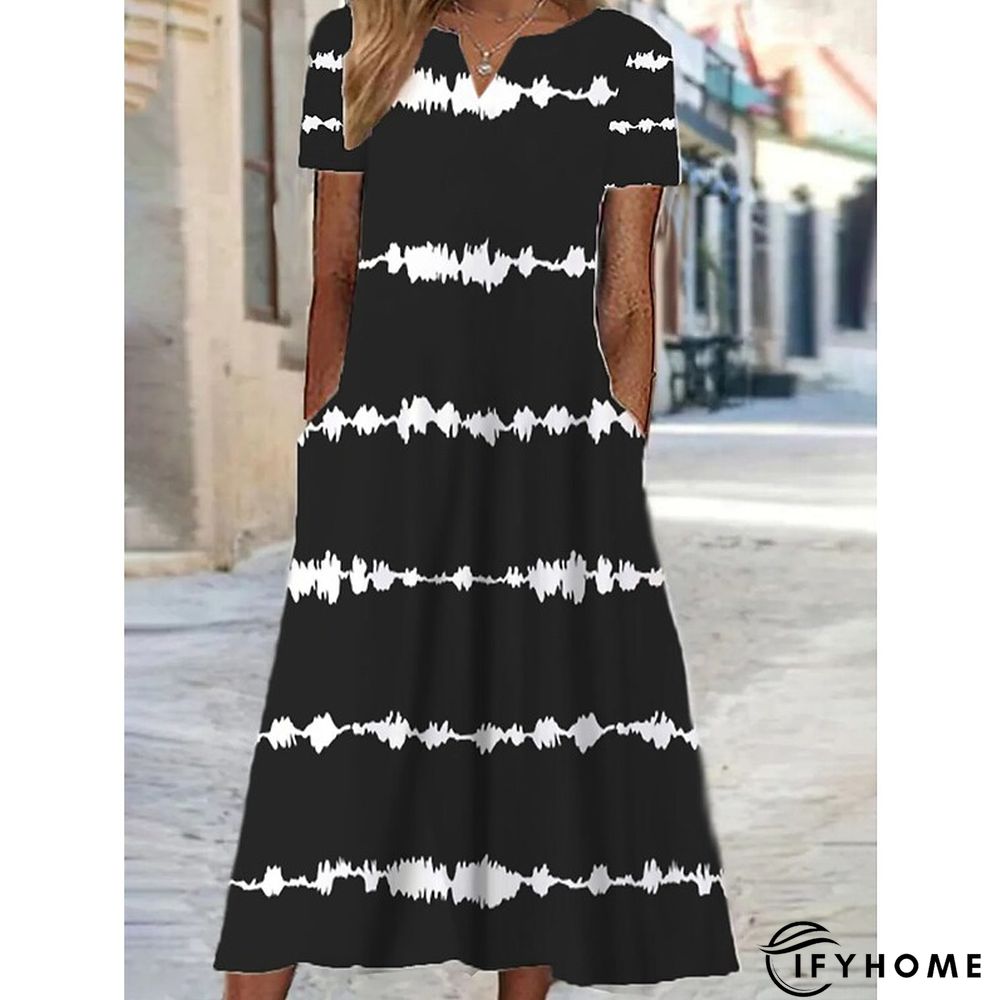 Women's Casual Dress Shift Dress Summer Dress Floral Tie Dye Pocket Print V Neck Midi Dress Active Fashion Outdoor Date Short Sleeve Regular Fit Black Spring Summer S M L XL XXL | IFYHOME