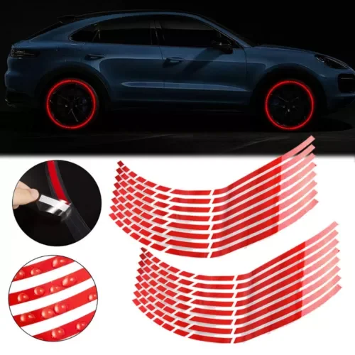 Dronehint 16pcs 17"/18" Reflective Red Car Wheel Hub Rim Stripes Tape Decal Stickers Parts (For: GMC) Parts