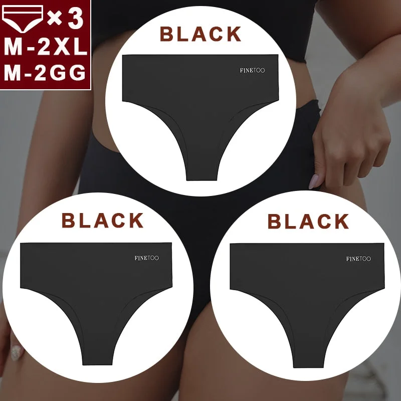 FINETOO 3PCS/Set Women Seamless Underwear Panties Ice Silk Lingerie Female Briefs Plus Size M-2XL Sexy Girls Breathable Pantys