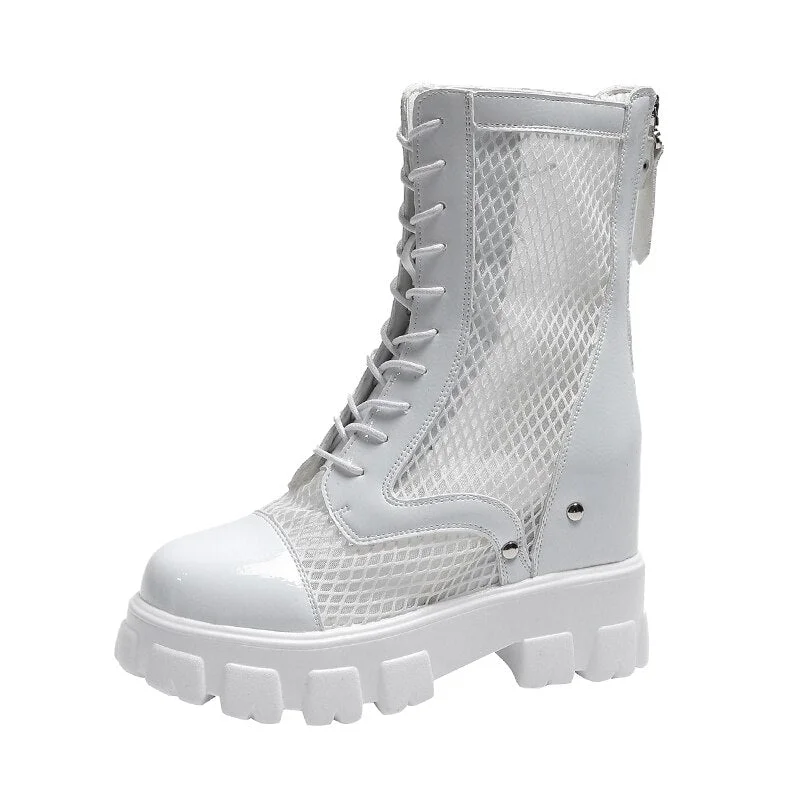 Chunky Platform Ankle Boots For Women Breathable Mesh Summer Shoes Woman Thick Sole Height Increasing Short Botas Mujer