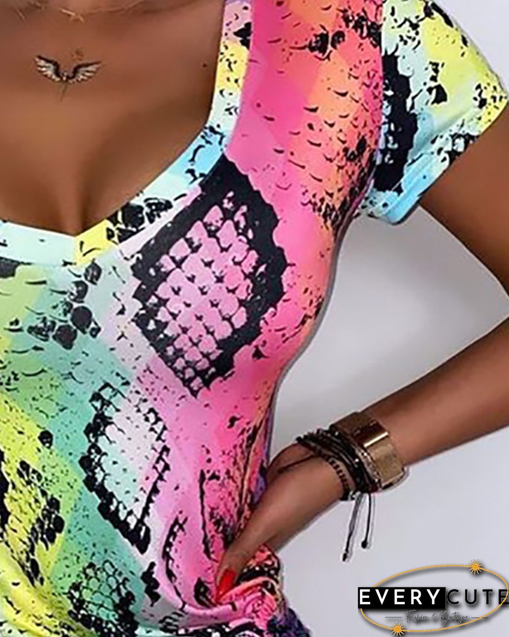 Snakeskin Print Drawstring Ruched Bodycon Dress