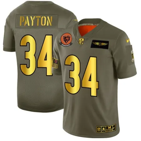 Men's Chicago Bears  #34 Walter Payton 2019 Olive/Gold Salute To Service Limited Stitched NFL Jersey