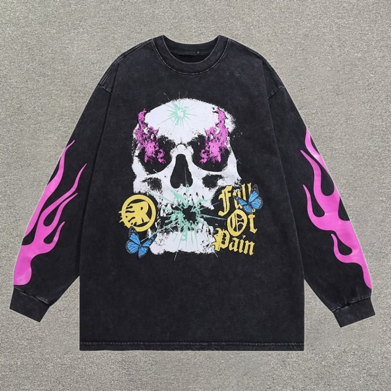Flaming Skull Harajuku Long Sleeve T Shirt