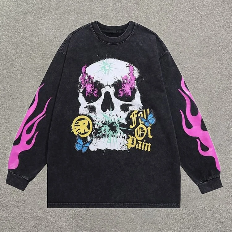 Flaming Skull Harajuku Long Sleeve T Shirt