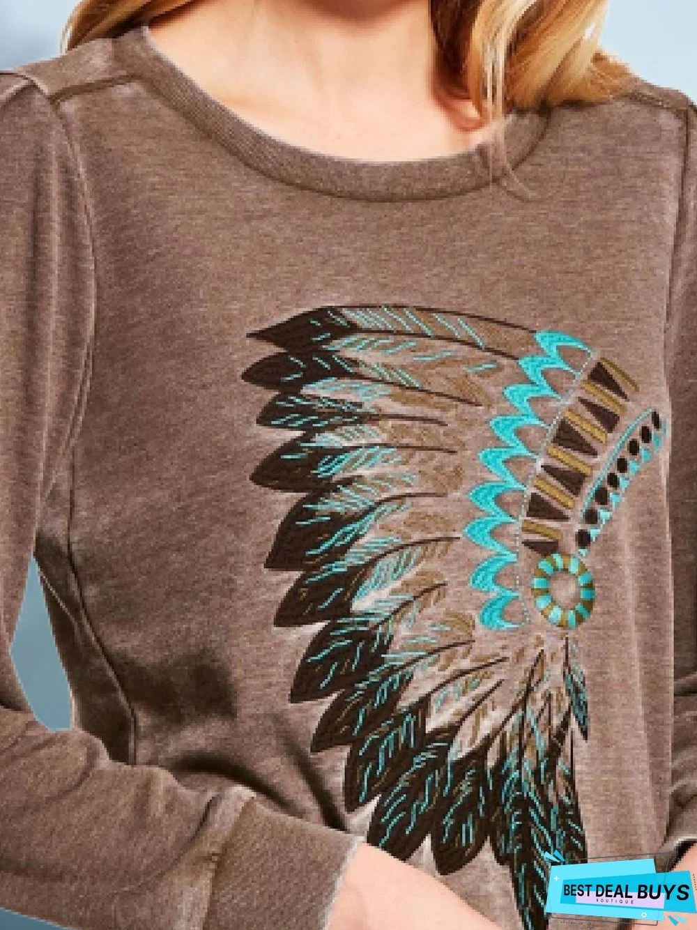 Round Neck Cotton-Blend Long Sleeve Color-Block Shirts & Tops