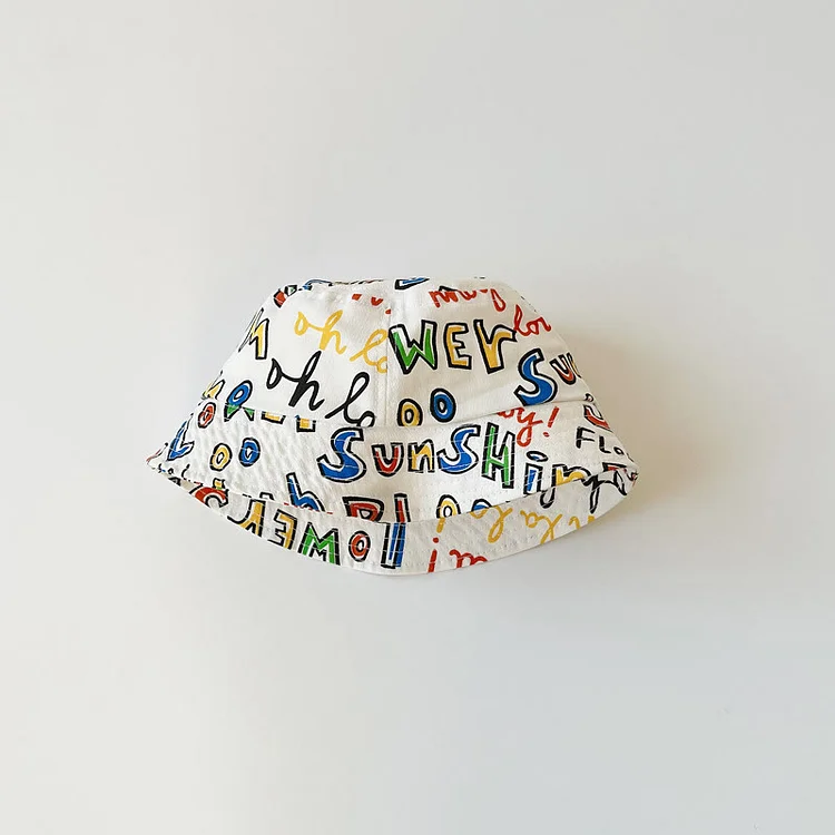 Baby Lovely Cartoon Slogan Multicolor Sun Bucket Hat