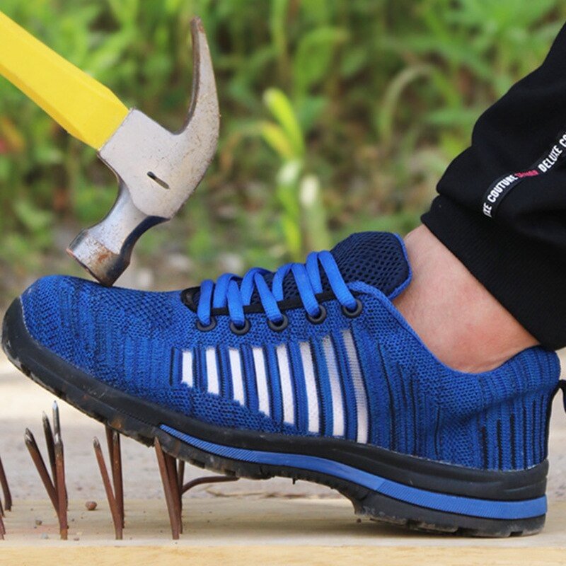 Men Work Shoes Breathable Deodorant Mesh Safety Shoes Steel Head Steel Bottom Anti-smashing Anti-slip Anti-slip Protective Shoes