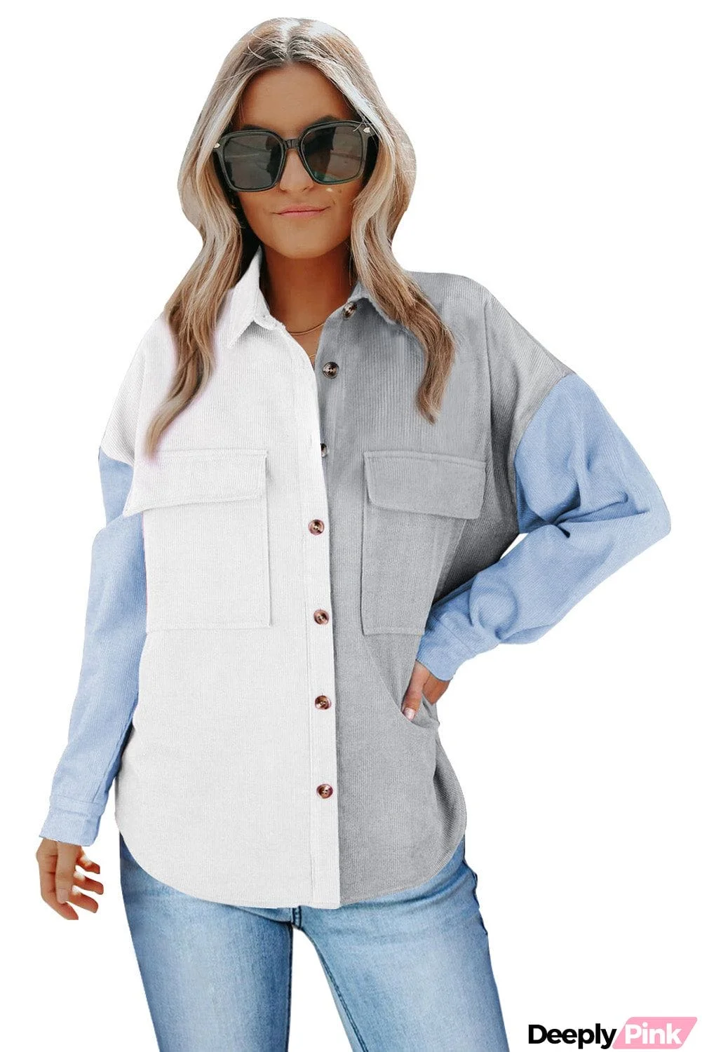 Color Block Button Shirt with Pocket
