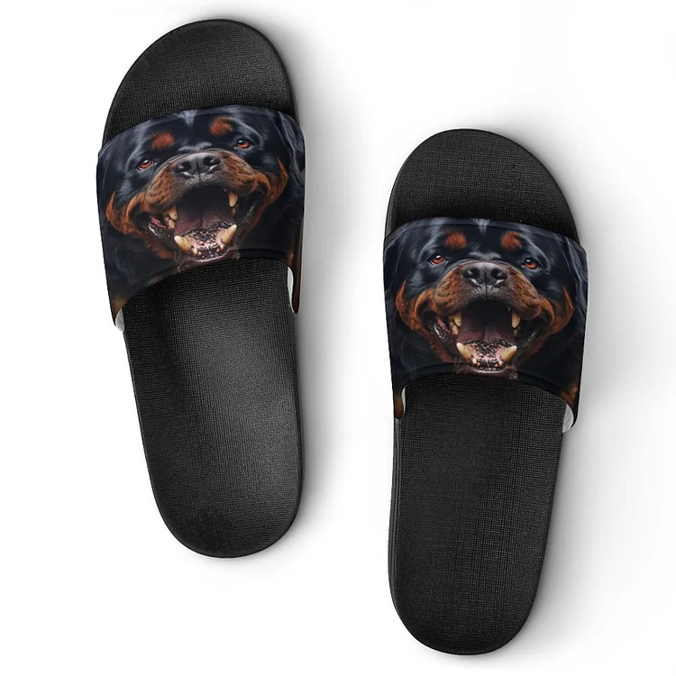 PVC Home Slippers (men's And Women's) Angry  Rottweiler  customized, personalized, gift