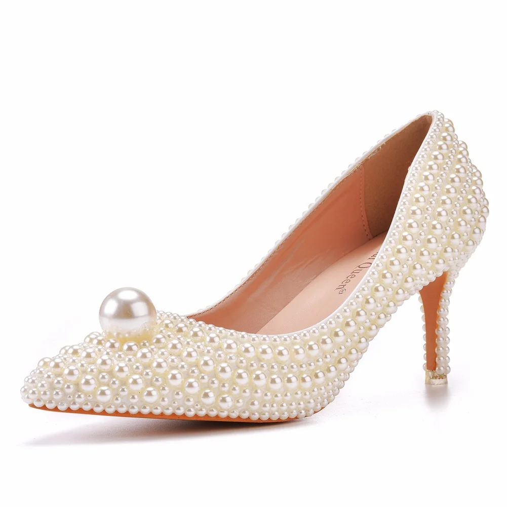 Breakj Breakj Cm Fine Tip Single Shoe Pointy Shoes Large Size Women's Shoes Pearl Wedding Shoes Wedding Shoes Dinner Women's Shoes