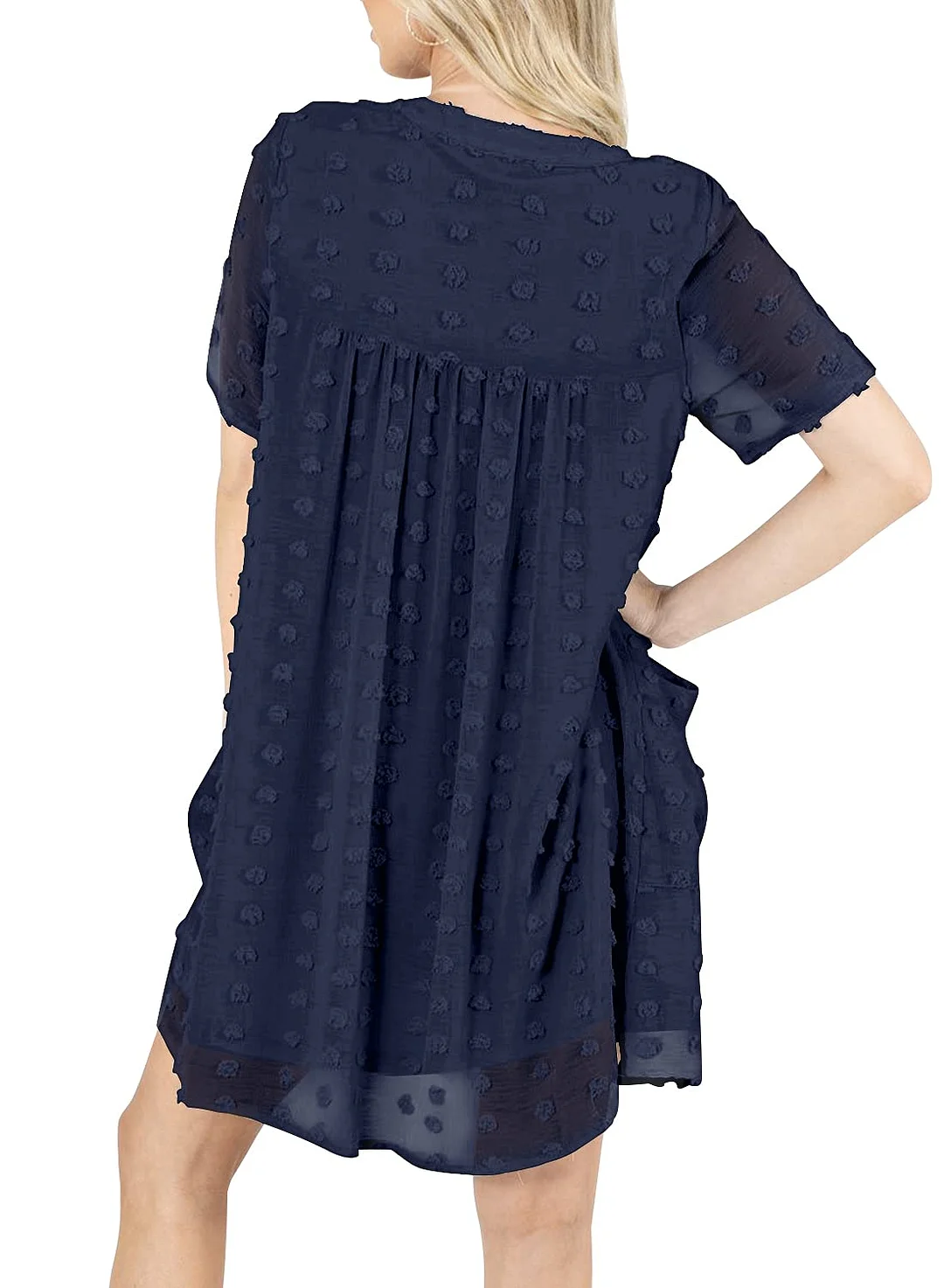 MIHOLL Women's V Neck Short Sleeve Ruffle Loose Summer Flowy Mini Dress