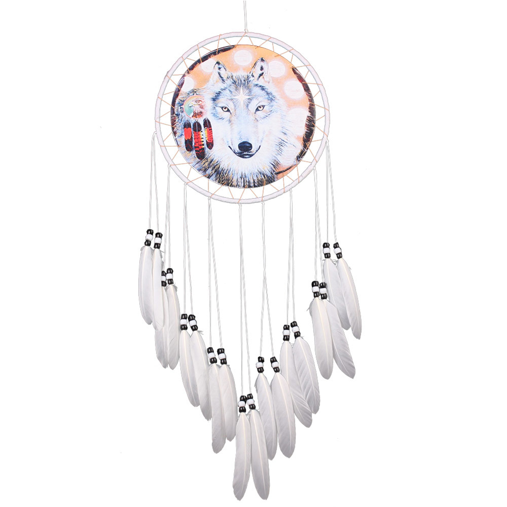 

Wolf Printed Dream Catcher Net Feather Bead Dreamcatcher Hanging Ornament, 501 Original