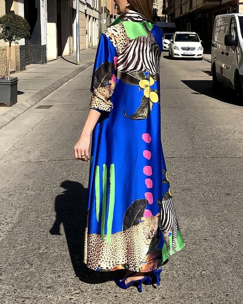 Stylish Long Sleeve Printed Shirt Dress