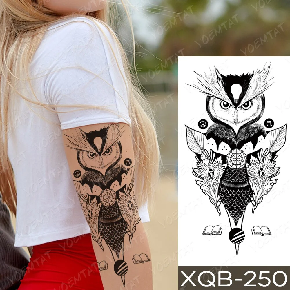 Sdrawing Temporary Tattoo Sticker Owl Book Universe Flower Flash Tattoos Wolf Lion Tiger Body Art Arm Fake Sleeve Tatoo